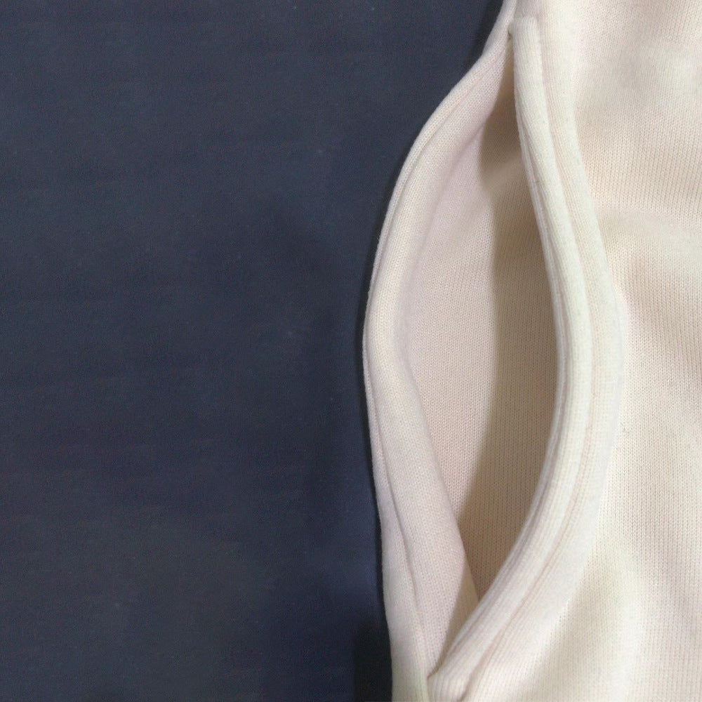 Women Solid Patchwork Ribbed Hooded Zipper Pocket Loose Jacket and Pants Two-piece Set 18