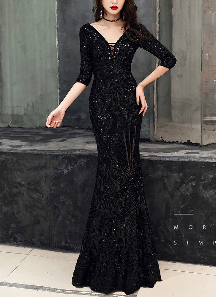 Deep V Sexy Fishtail Sequin Female Formal Party Mermaid Evening Dress 8