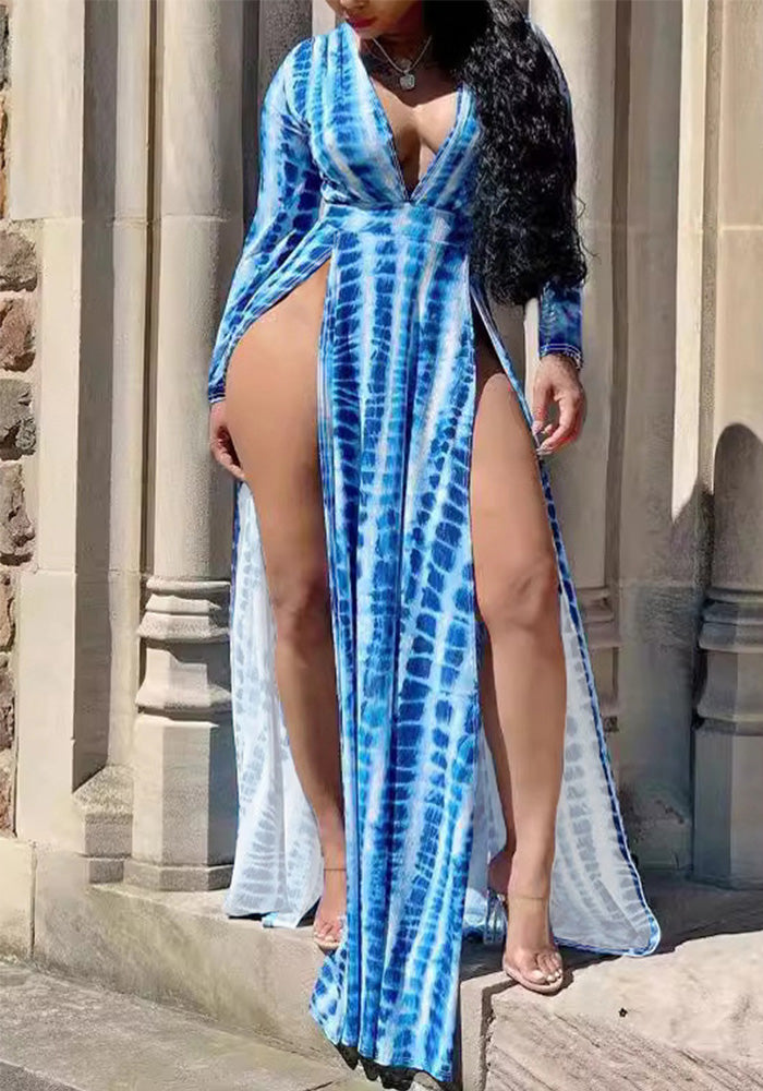 Plus Size Women Sexy Print Slit Dress