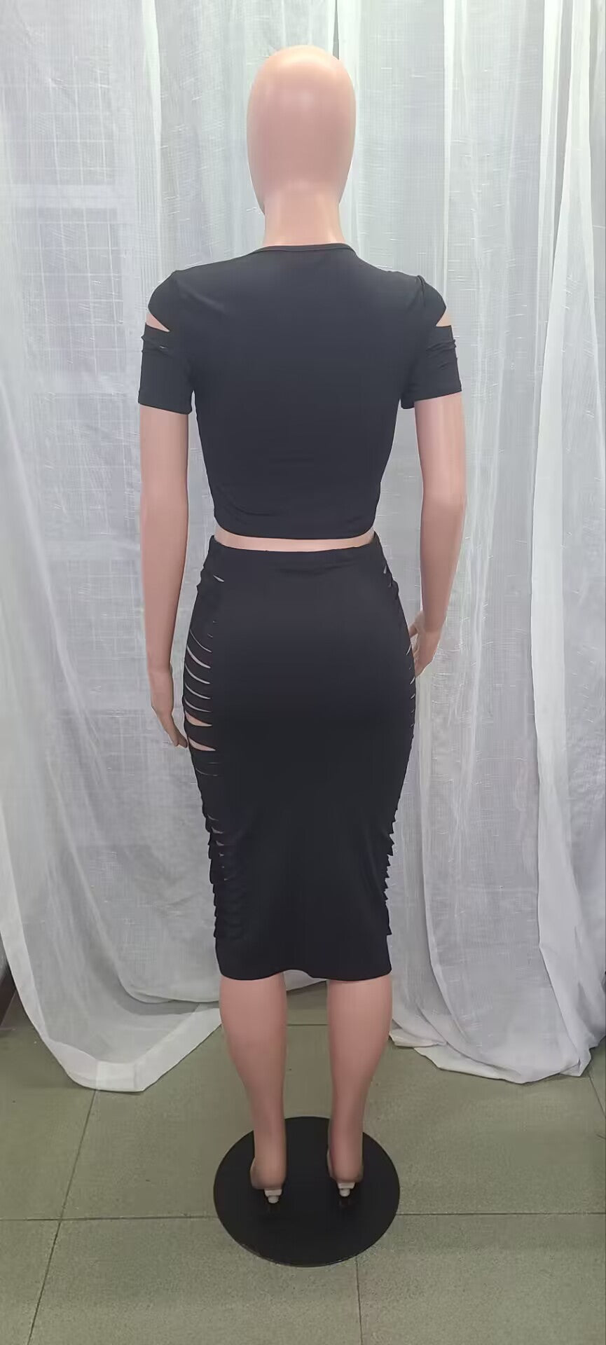 Women's Print Short Sleeve Top Tight Fitting Midi Skirt Two Piece Set 4