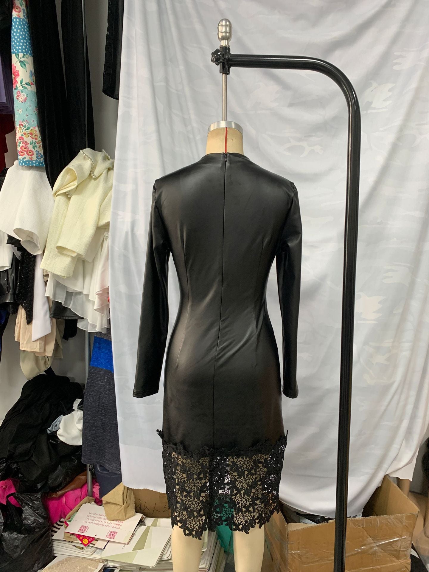 Women V-neck sexy PU-leather dress 6