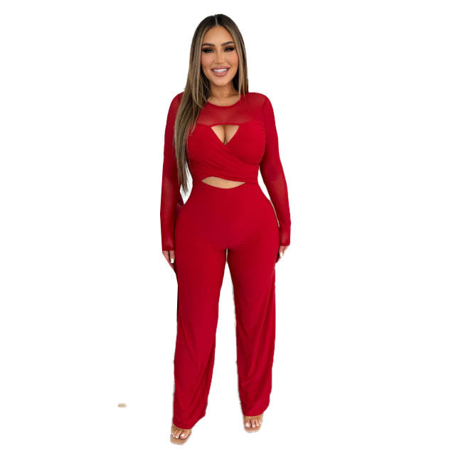 Sexy Patchwork Hollow Wide Leg Jumpsuit 4