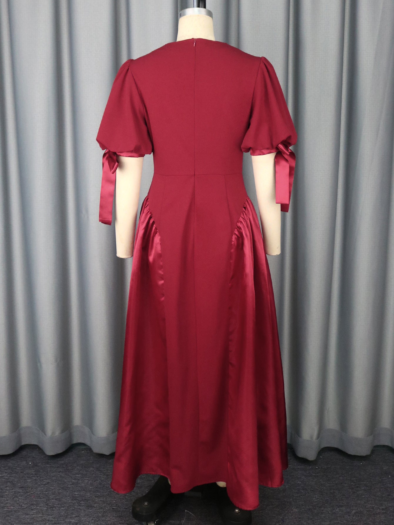 Round Neck Elegant Party Evening Dress Patchwork Fashion Puff Sleeve Party Dress 5