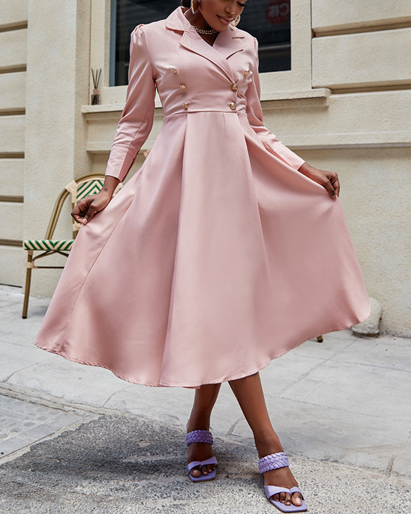 Elegant Women'S Turndown Collar Carrer A-Line Dress With Belt 8