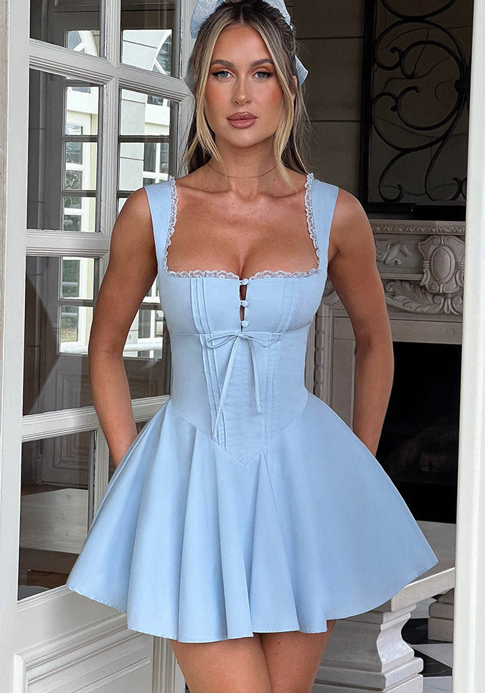 Sexy Lace Patchwork Strap Low Back A-line Short Dress