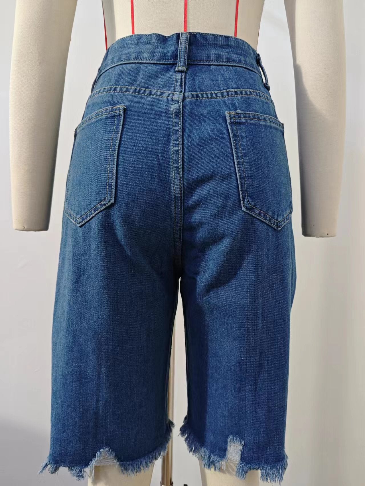 Fashionable Ripped Knee-Length Denim Shorts 8