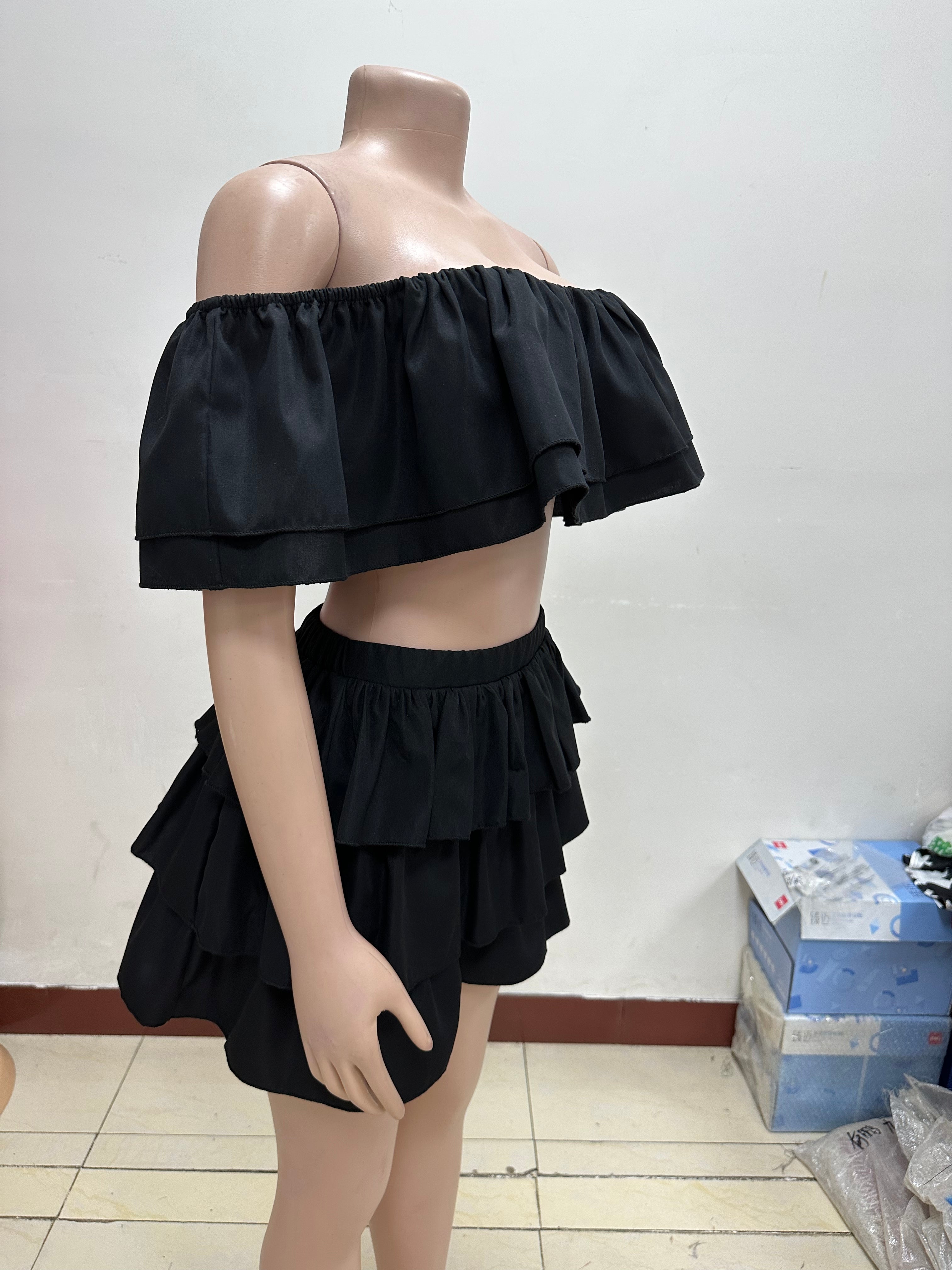 Women Sexy Ruffle Top and Shorts Two-Piece Set 16