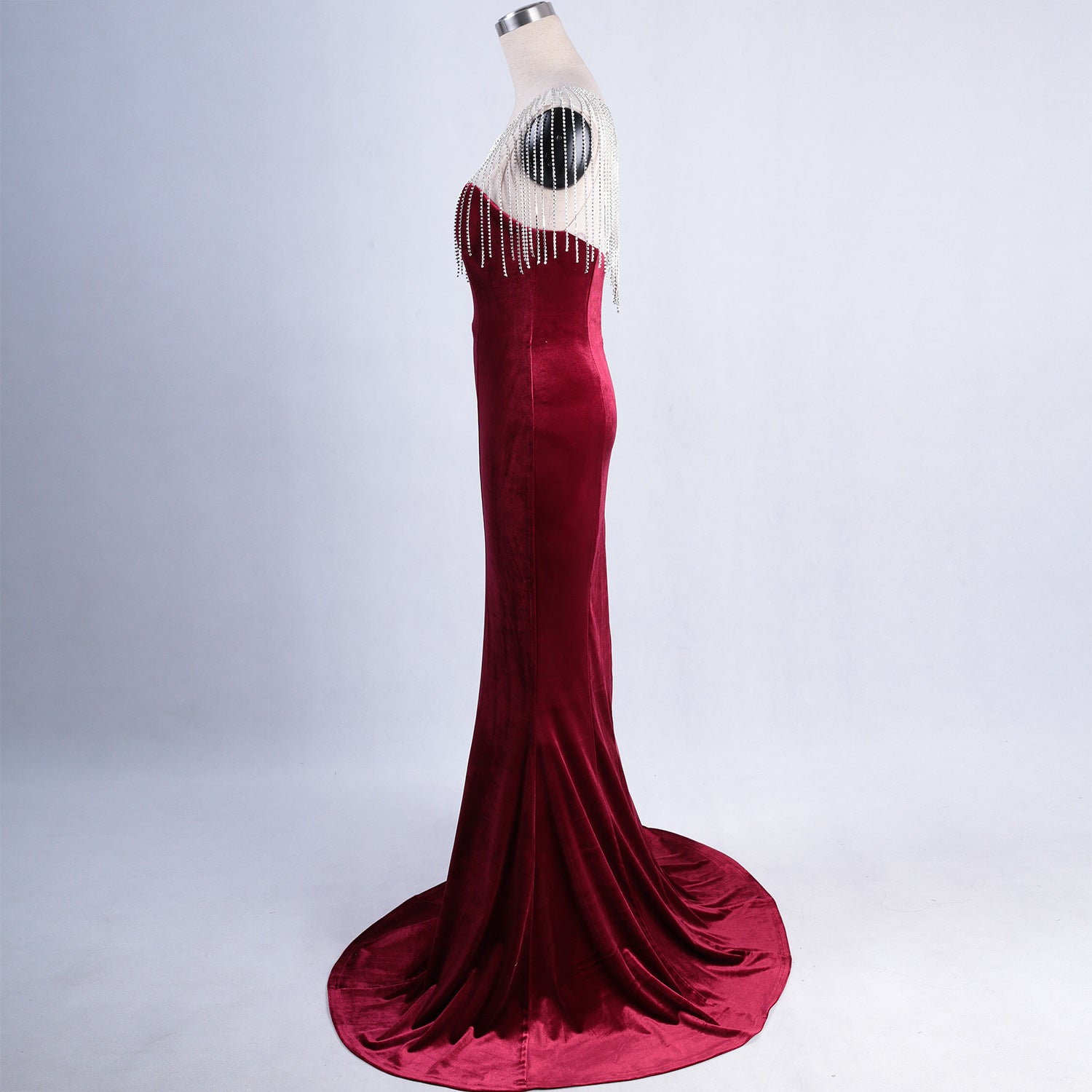 diamond chain velvet evening dress Formal Party long slim and elegant mermaid Prom Dress 37