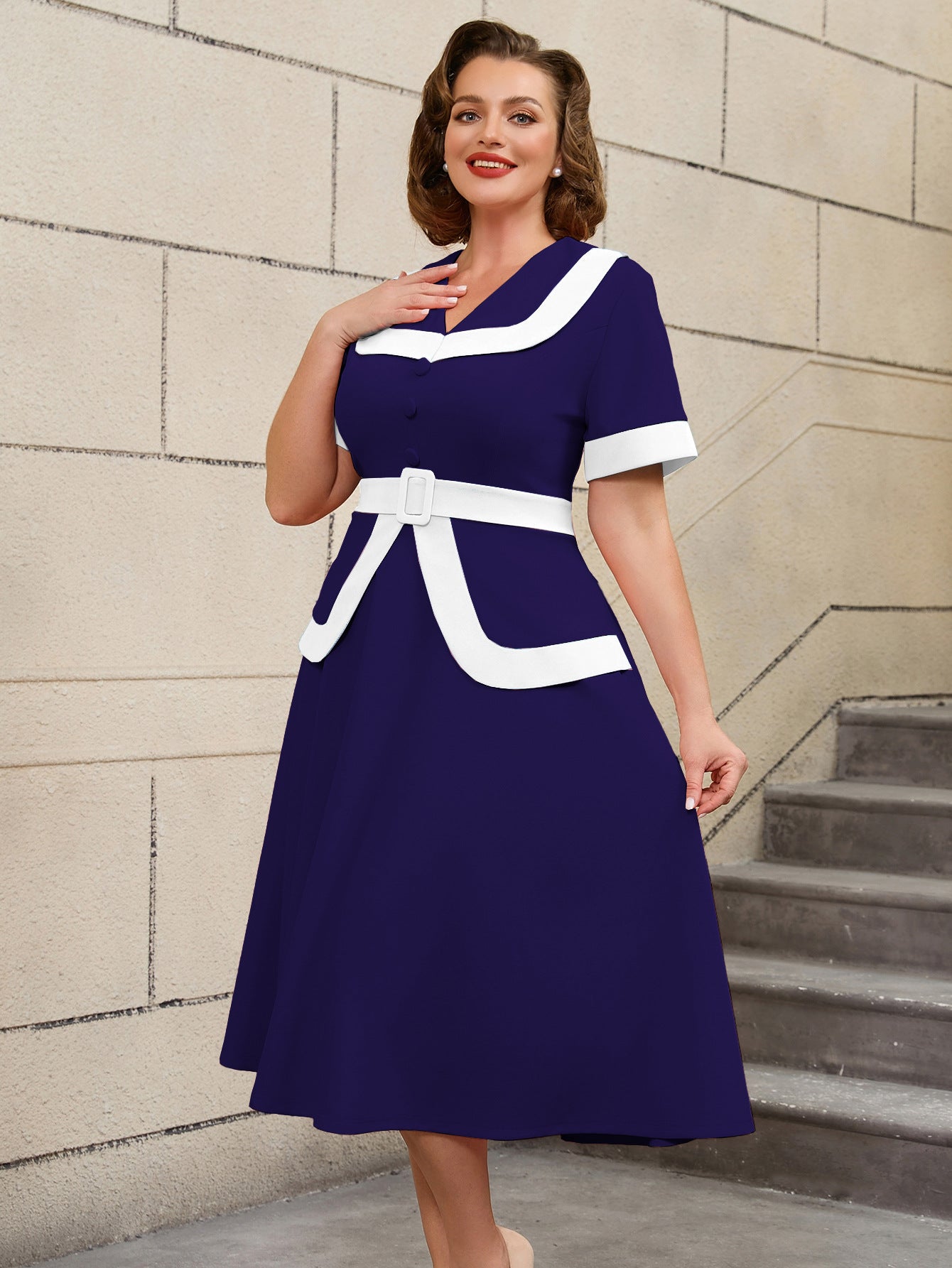 High-Waist Contrast Color A-Line Plus Size Formal Party Cocktail Dress 28