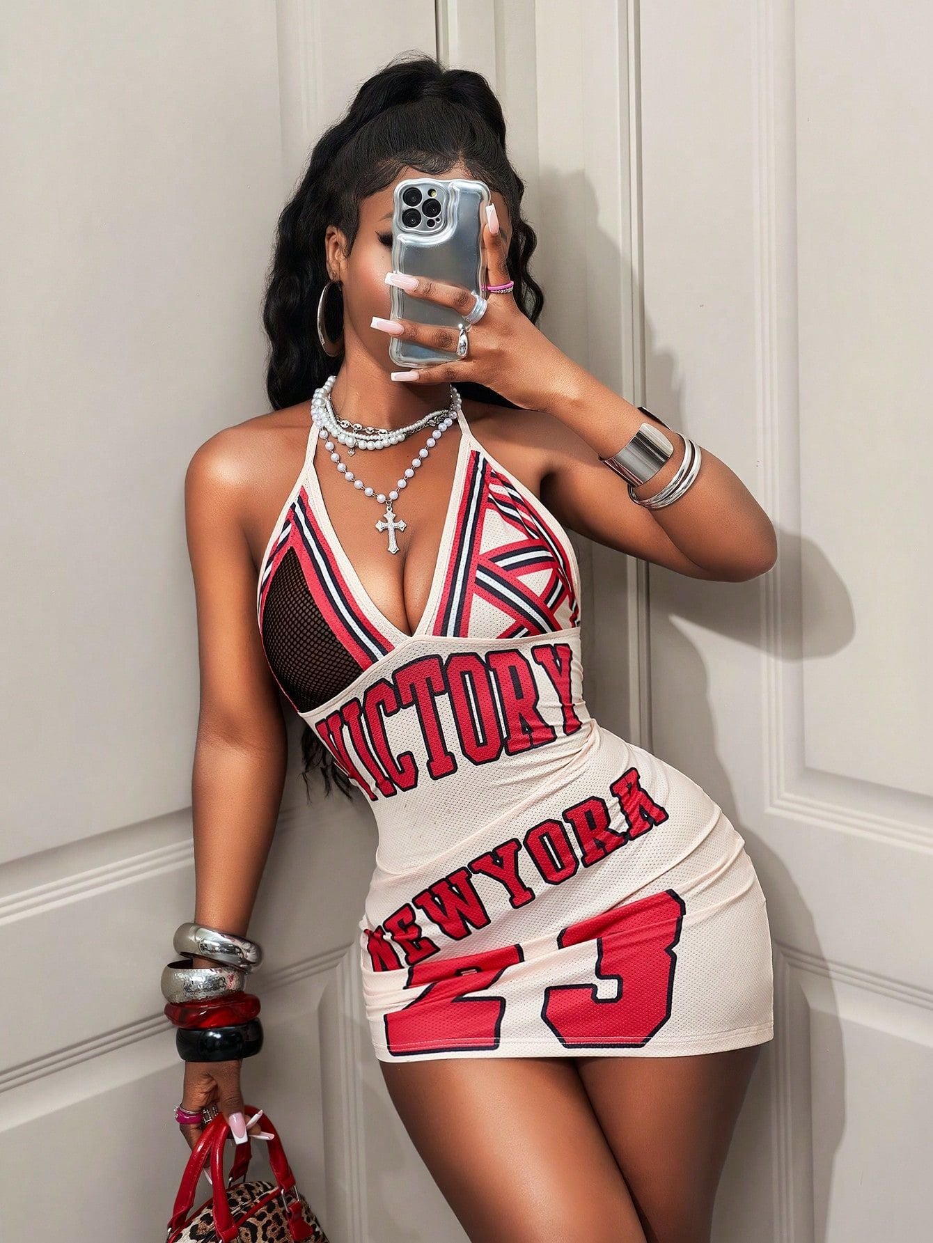 Women sexy printed halter neck V-neck backless dress 5