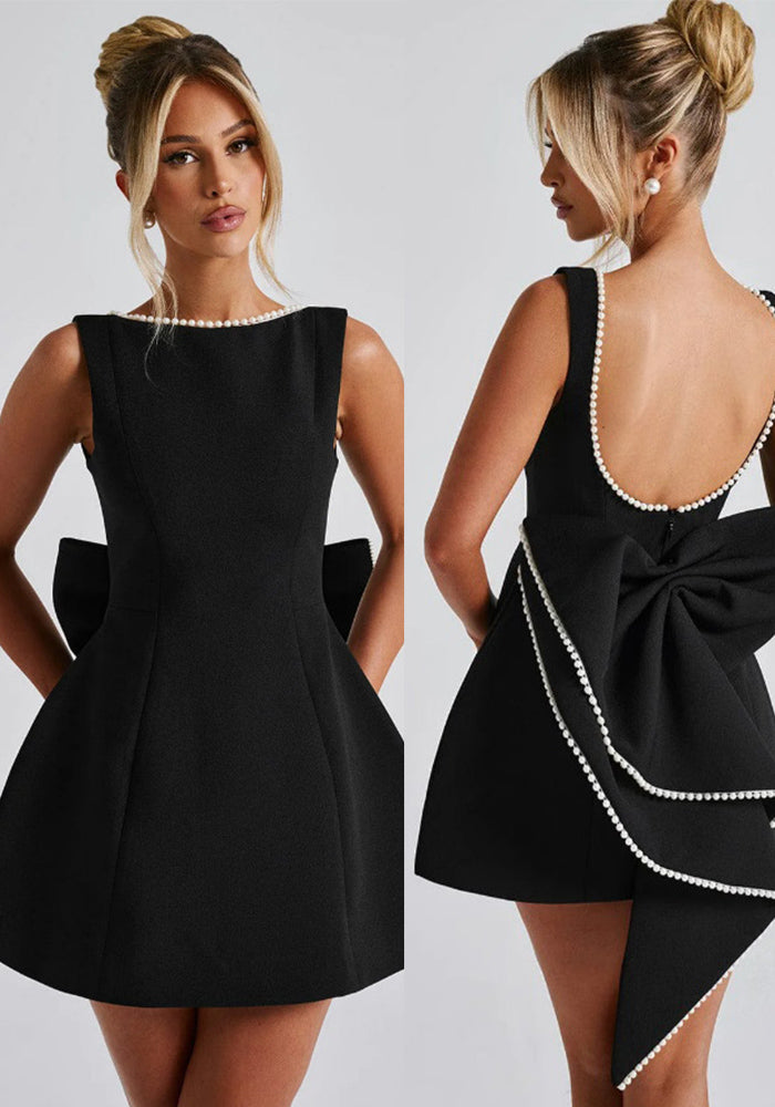 Women Summer Pearl Edge Backless Dress