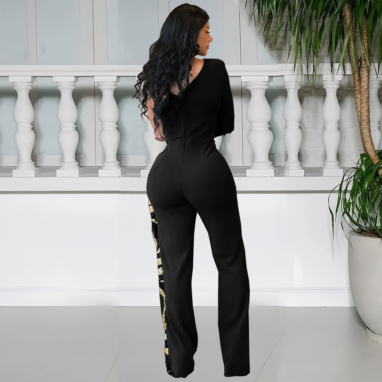 Women One Shoulder Sequin Jumpsuit 17