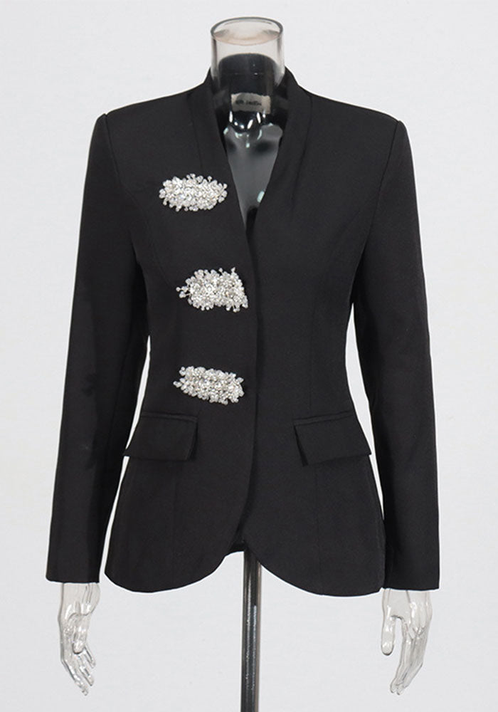 Women British style v-neck beaded Beaded Blazer