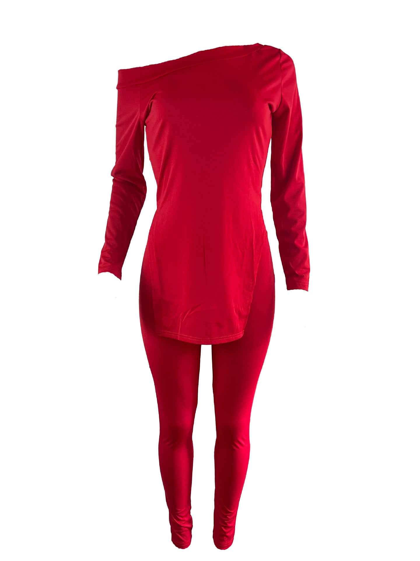 Women Patchwork Slit Long Sleeve Top And Pant Casual Two-piece Set 5