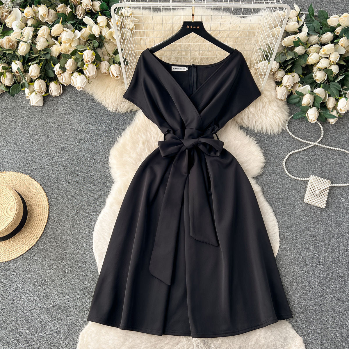 Summer Bow Tie Slim Waist Chic Formal Party Dress 5