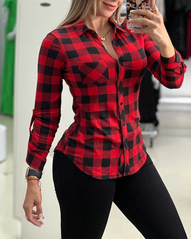 Women's Long-Sleeve Red Plaid Shirt