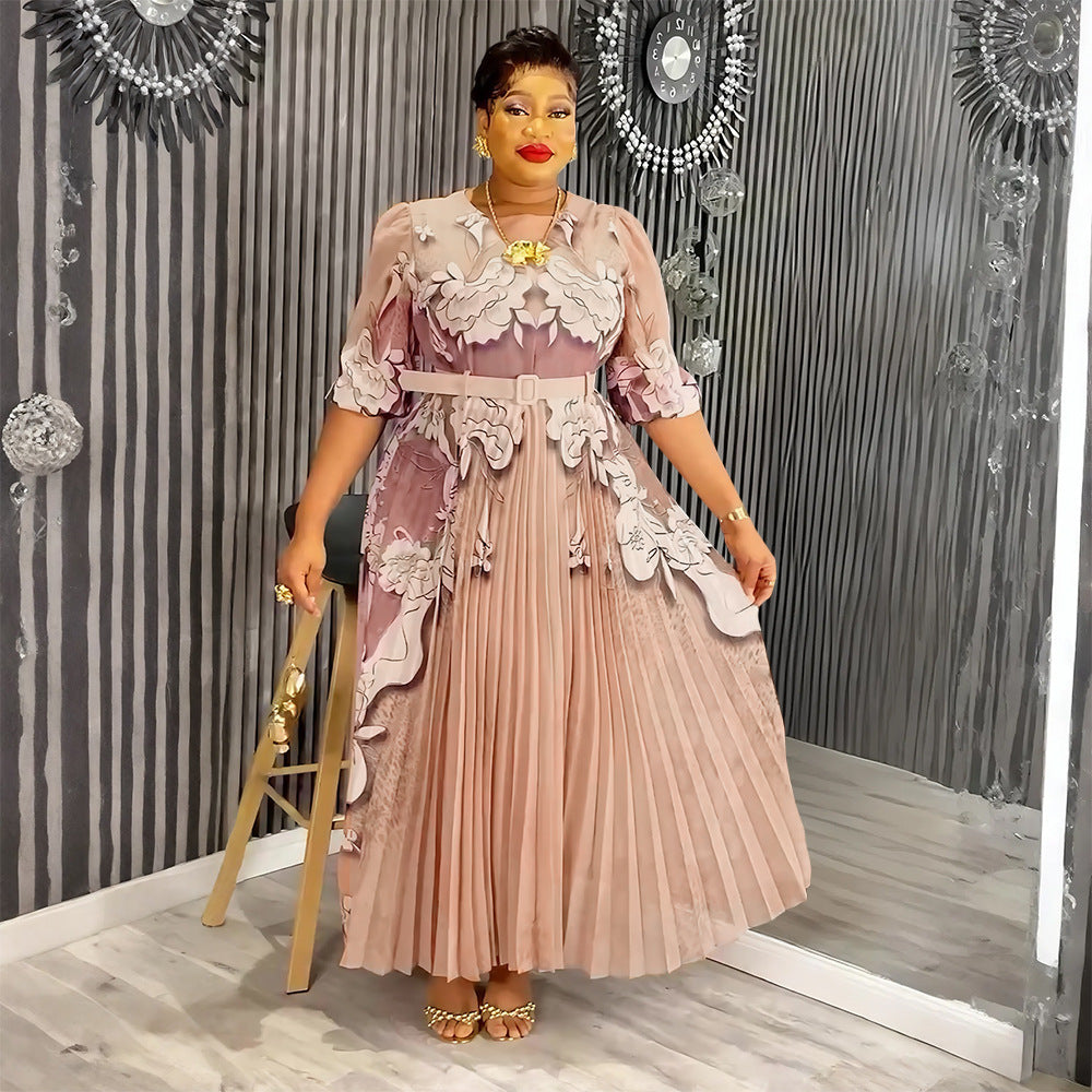 Elegant Long Dress Africa Women's Plus Size Print Pleated Chiffon Dress 6