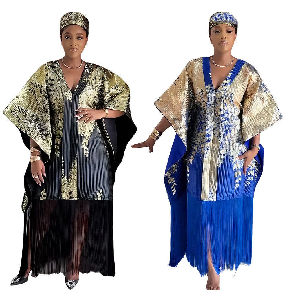 African Shiny Plus Size Kaftan Headscarf Dubai Women's Fringe Dress 5