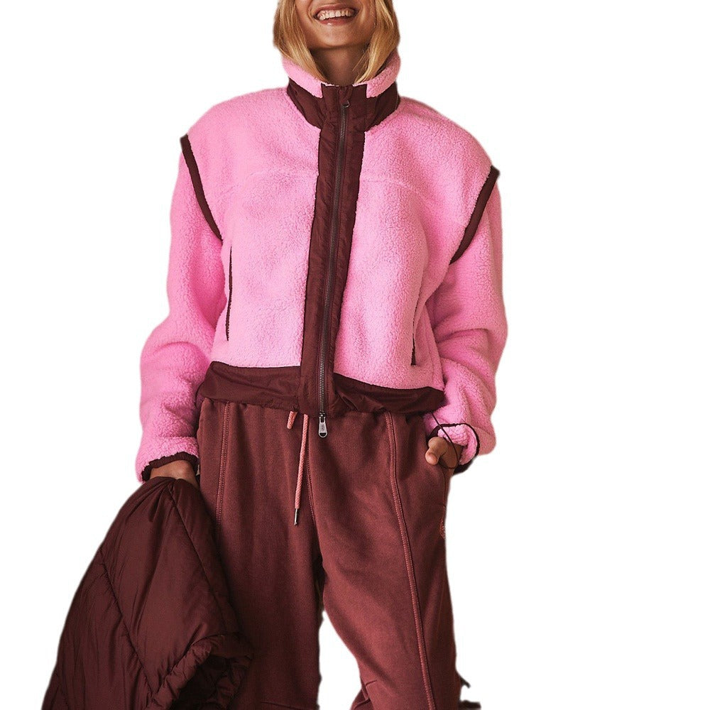 Women Stand Collar Outdoor Sherpa Cardigan Zip Jacket 6