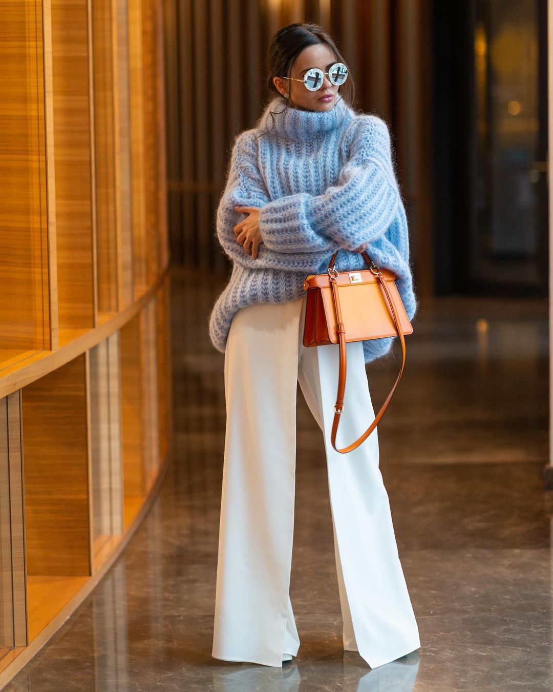 Women winter knitting outfit fluffy long sleeve sweater 7