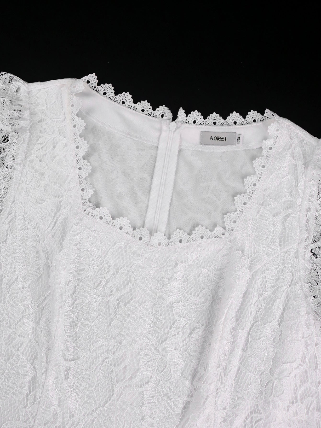 Plus Size Lace Trim Elegant Square-Neck Flared Party Dress 12