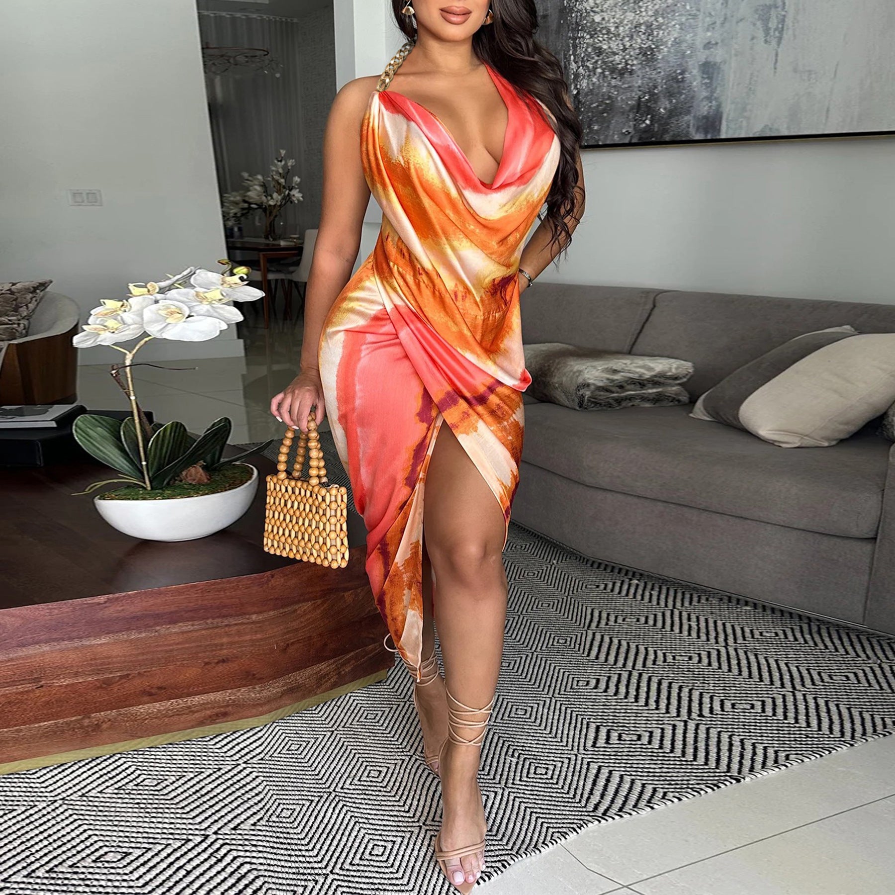 Women Summer Sexy Backless Tie-Dye Dress 6