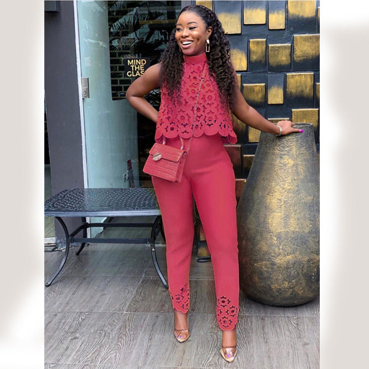 Womens African Ladies Summer Sleeveless Cutout Fashion Casual Suit Two Piece 5