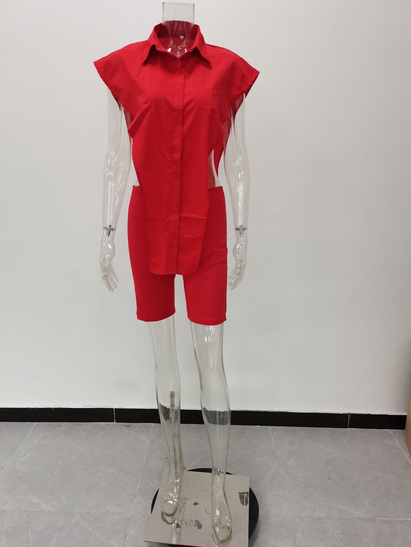 Women Summer Button Sleeveless Top + Shorts Two Piece Set 22