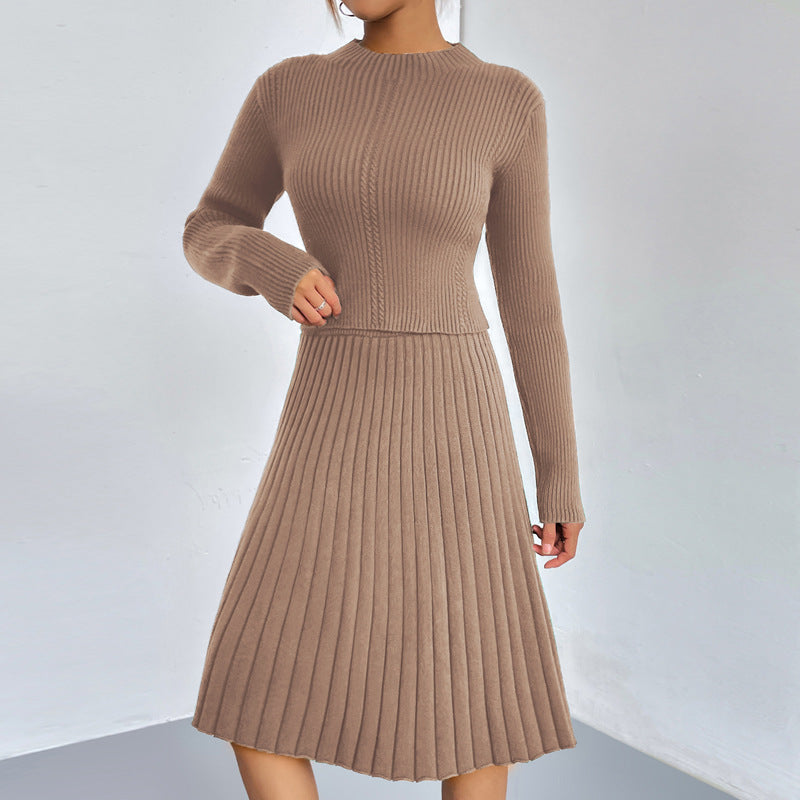 Autumn And Winter Solid Color Knitting Sweater A-Line Skirt Slim Chic Two-Piece Set 5