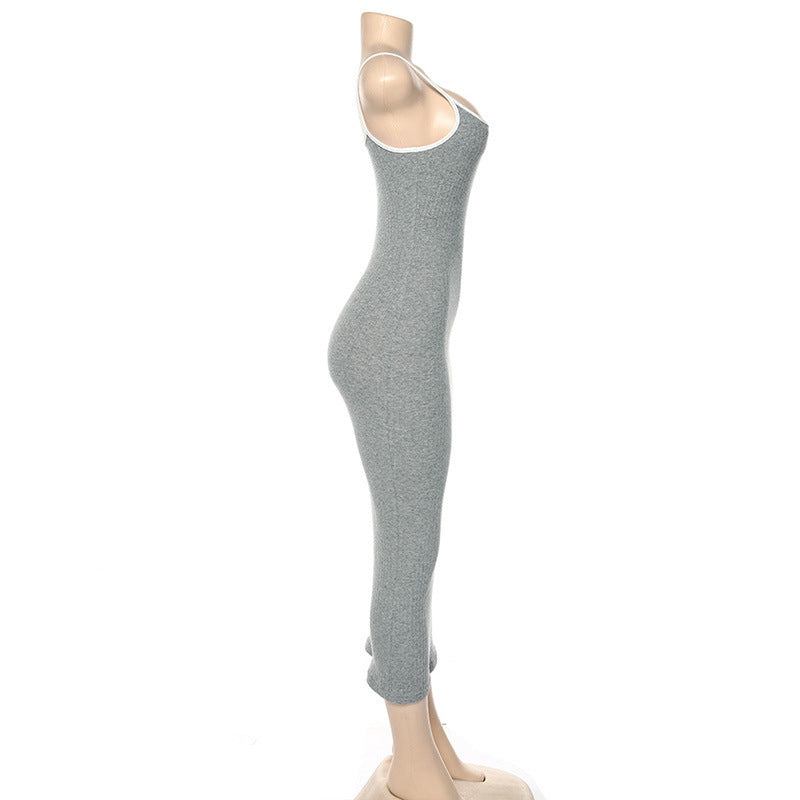 Summer Women Contrast Color Suspender Sexy Backless Bodycon Dress 13