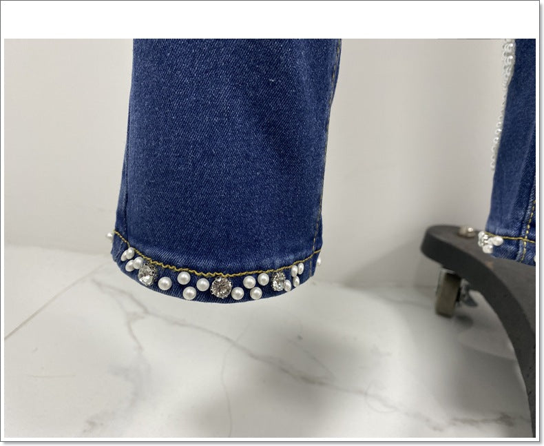 Women butterfly beaded Denim slit Pant 9