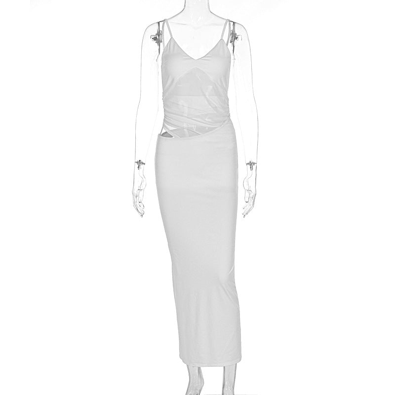 Women summer sexy Patchwork Mesh suspender backless bodycon dress 10