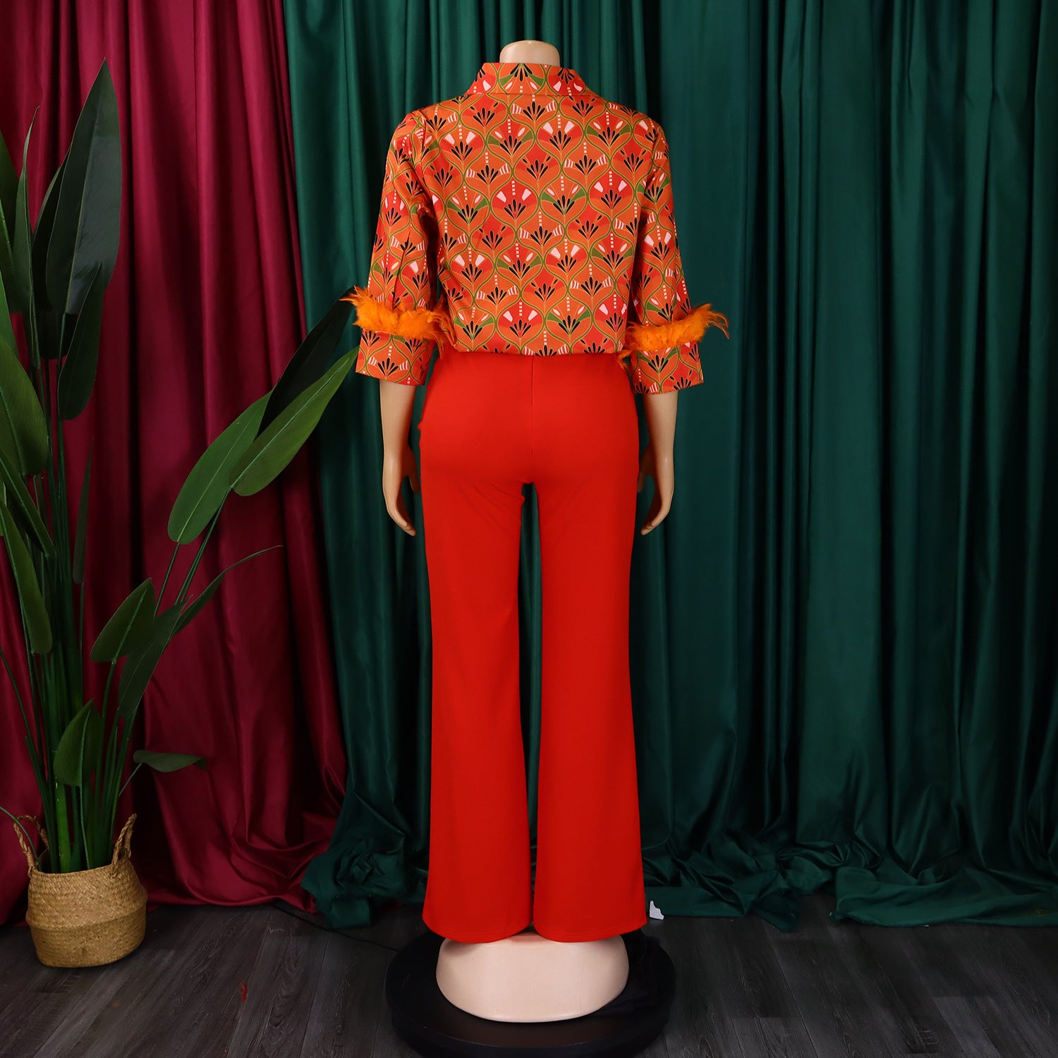 Women's Print Shirt Wide Leg Pants African Two-Piece Set 10