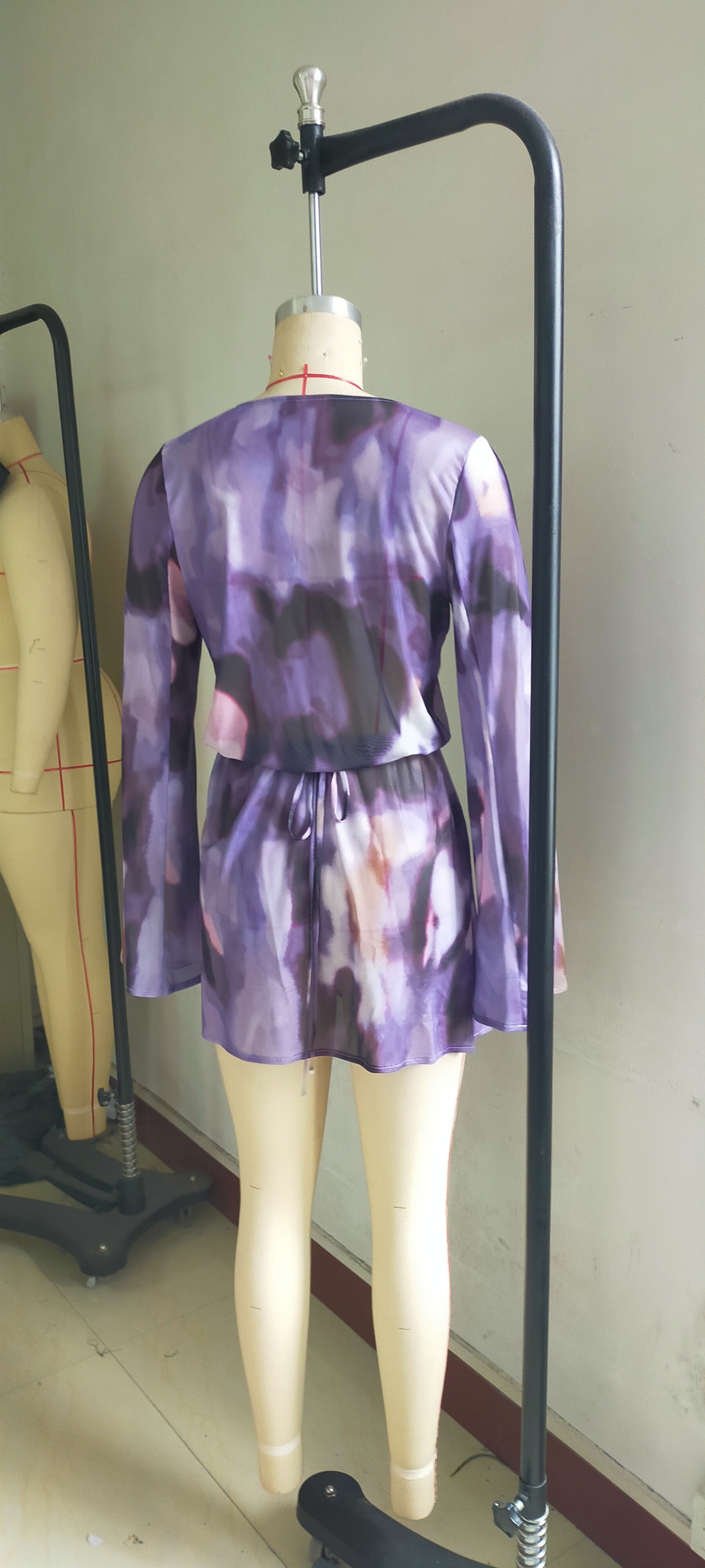 Sexy Printed Lace-Up Long-Sleeved Dress Nightclub Wear 11