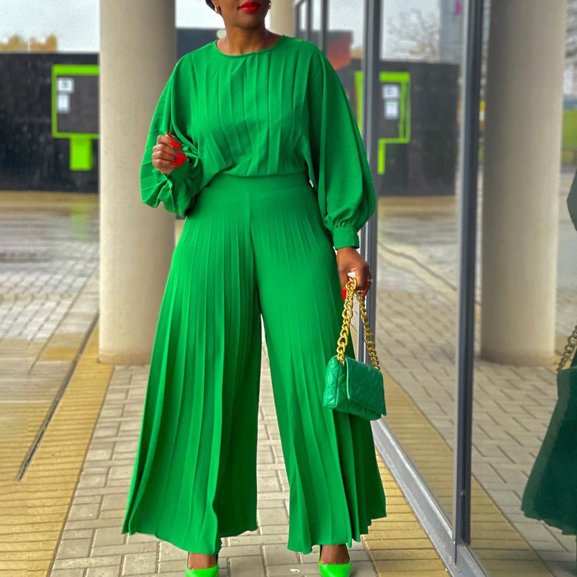 Plus Size Women Summer Loose Casual Shirt and Wide-leg Pants Two-Piece Set