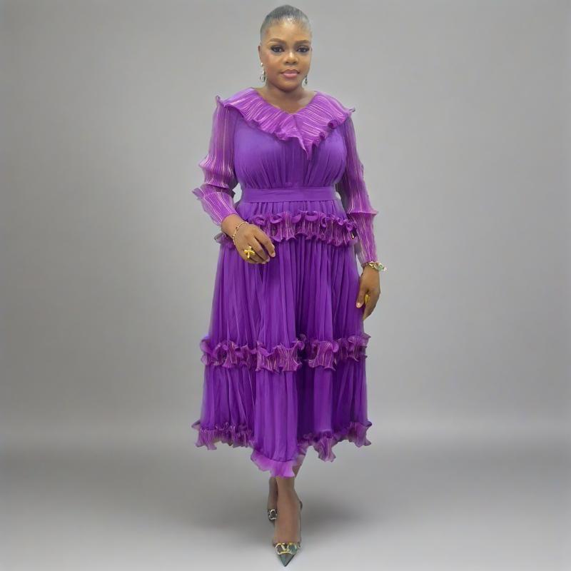 Plus Size African Women Shiny V-neck elegant dress 7