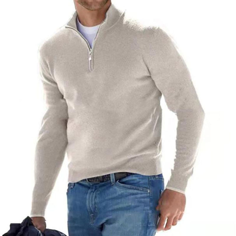 Men's Autumn Long Sleeve V-Neck Zipper Casual Top 12