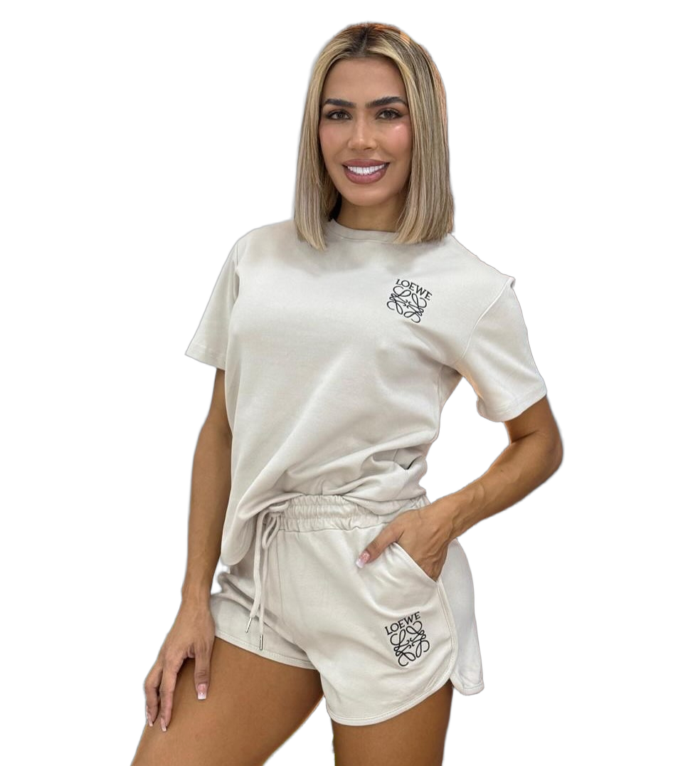 Casual Cotton Embroidered Round-Neck Short-Sleeve T-shirt Shorts Set 13