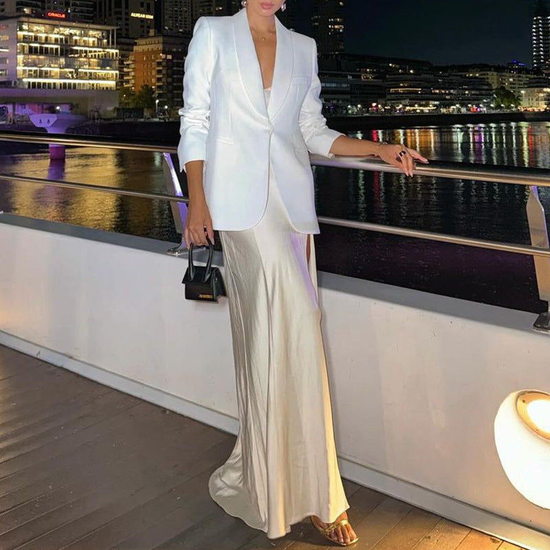 Women Autumn and Winter Long-sleeved White Elegant Blazer 4