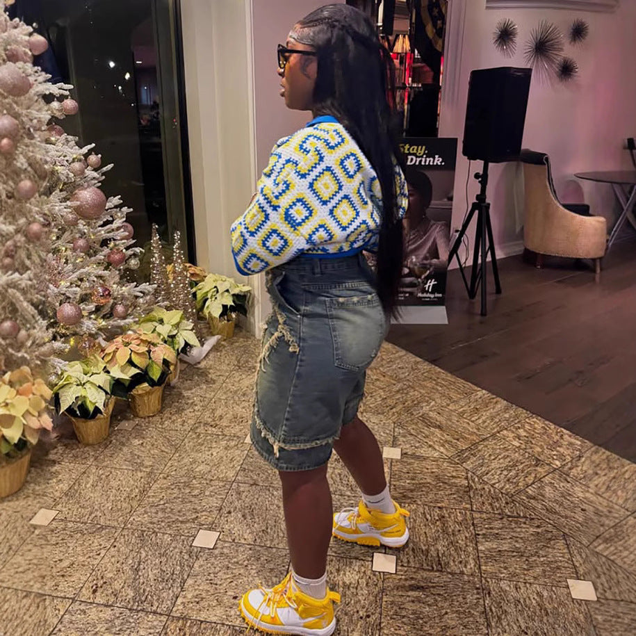 Women's Street Washed Denim Knee-Length Shorts 3