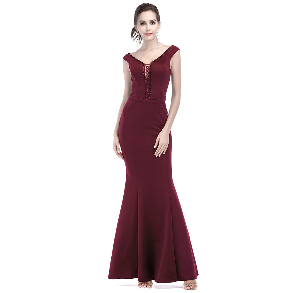 Women Elegant V Neck Slim Formal Party Maxi Mermaid Evening Dress 35