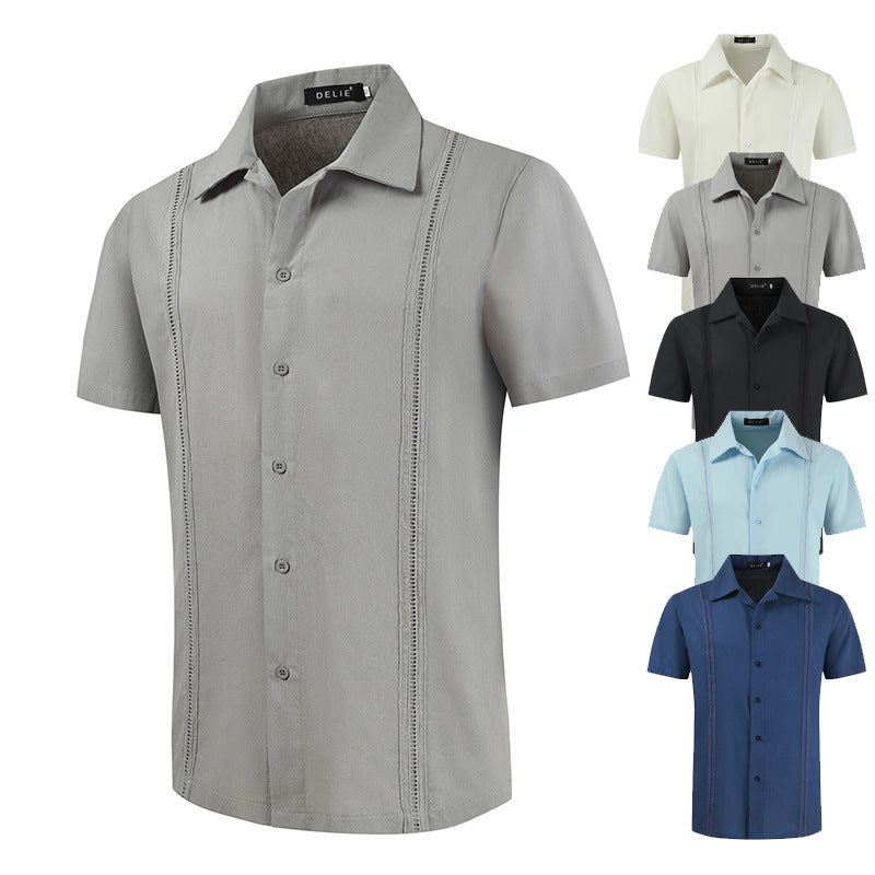 Men Casual Cuban Guayabera Short Sleeve Beach Shirt 9
