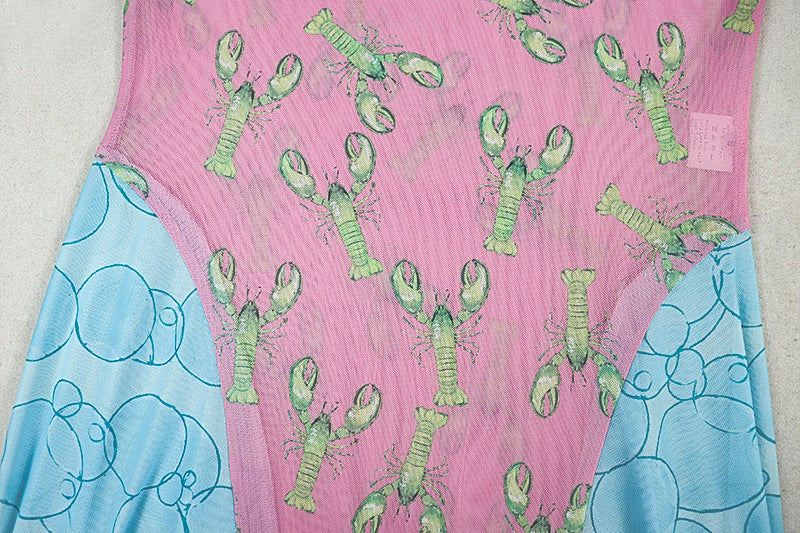 Women Patchwork Print Dress Round Neck Pleated Long-Sleeve Dress 13