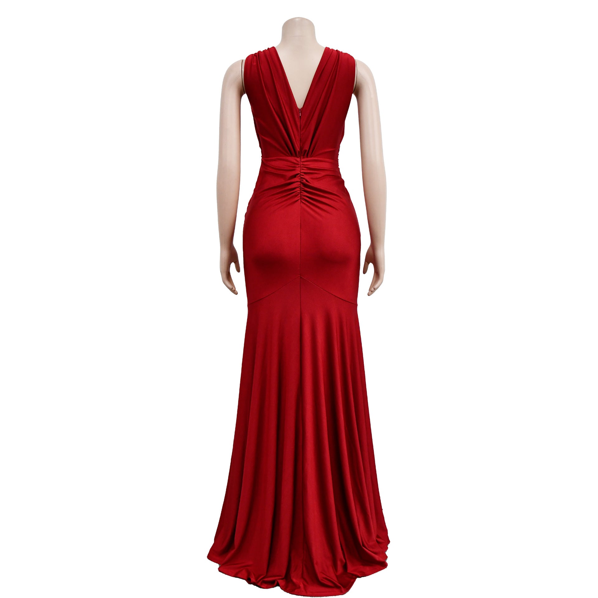 Women Solid V-Neck Sleeveless Pleated Maxi Dress 42