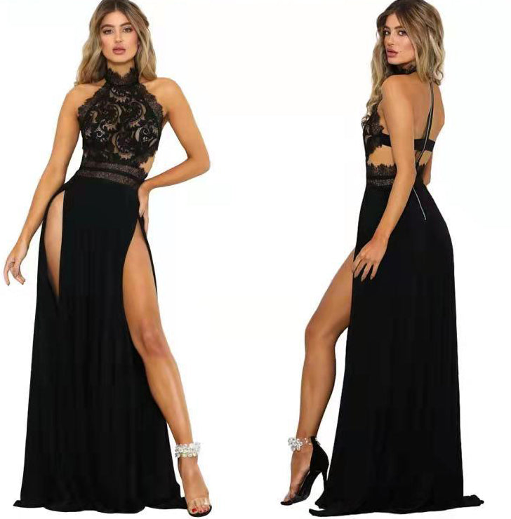 Sexy See-Through Lace backless high slit women's evening dress 12