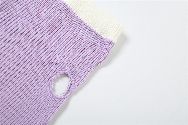 Autumn Casual Women Sexy Hollow Contrast Color Knitting High Waist Straight Pants 19