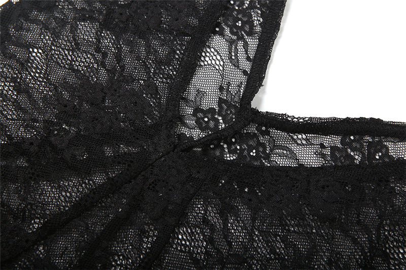 Autumn Women's Fashion Sexy Lace See-Through Low Back Strap Long Dress 12