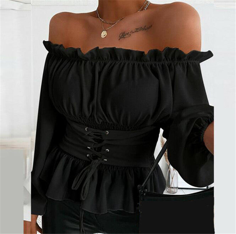 Autumn Long Sleeve Off-Shoulder Ruffle Women's Shirt 6
