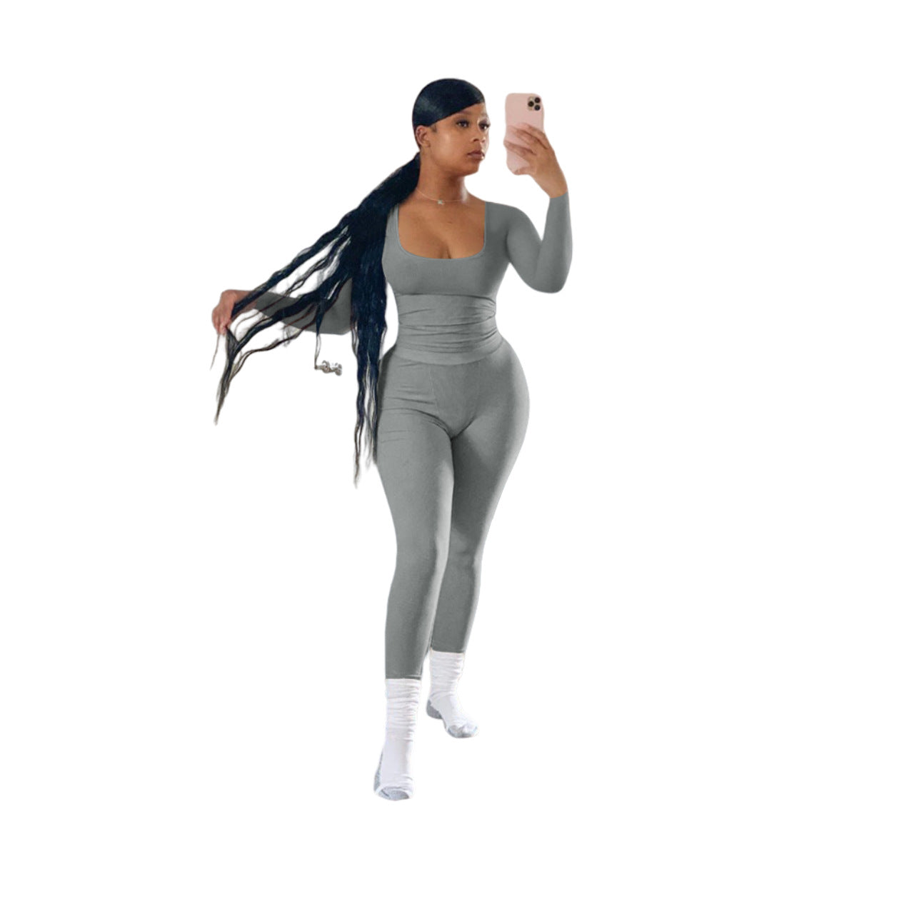 Women Casual Ribbed Solid Top and Pants Two-Piece Set 3