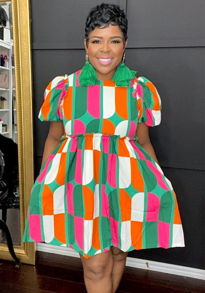 Autumn and winter women's printed front zipper dress